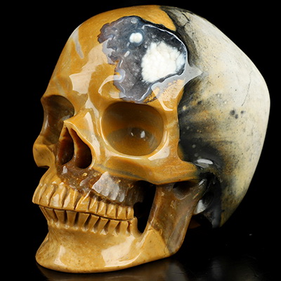 Rare Color! 5.1" Indian Agate Hand Carved Crystal Skull, Super Realistic, Crystal Healing
