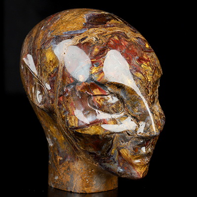 3.7" Pietersite Hand Carved Fairy Elf Alien Crystal Skull Companion Sculpture, Crystal Healing