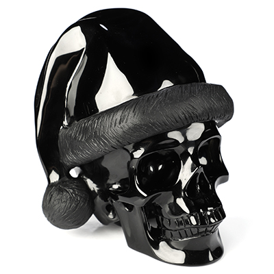 Merry Christmas! 5.0" Black Obsidian Hand Carved Crystal Skull Fine Art Sculpture, Crystal Healing