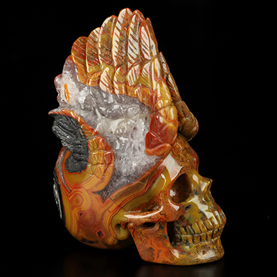 2.7" Empire Red Agate Hand Carved Crystal Skull and Wing Sculpture, Crystal Healing