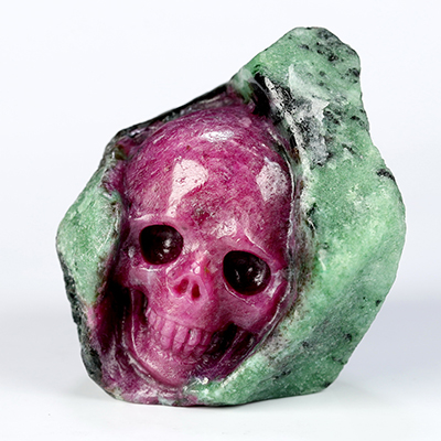1.9" Ruby Zoisite Hand Carved Crystal Skull Fine Art Sculpture, Crystal Healing