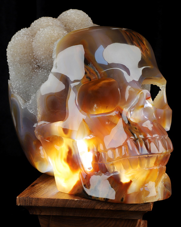 Super Realistic! Lifesized 8.4" Premium Brazilian Agate Geode Hand Carved Crystal Skull, Crystal Healing