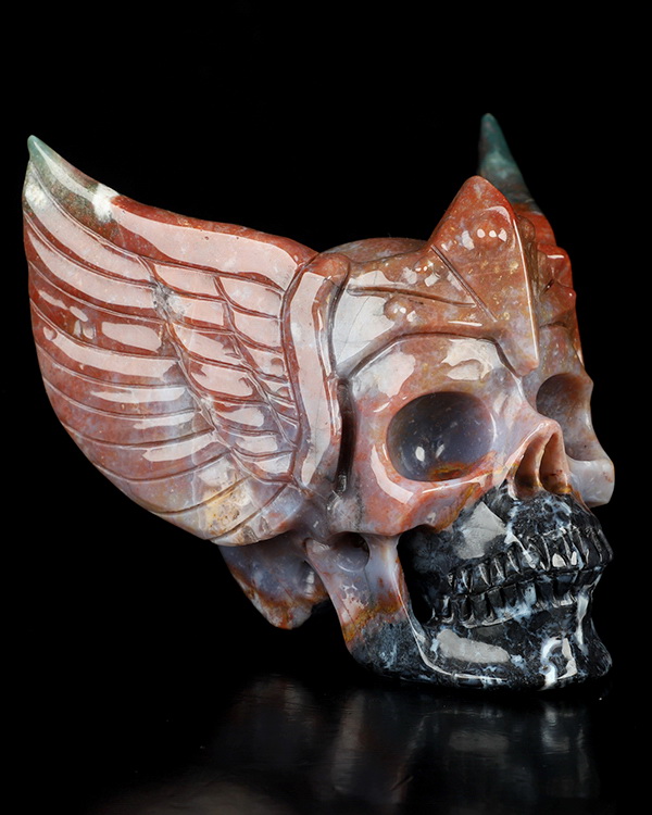 5.7" Indian Agate Hand Carved Guardian Crystal Skull Sculpture, Crystal Healing