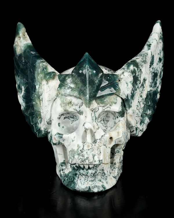 5.7" Tree Agate Hand Carved Guardian Crystal Skull Sculpture, Crystal Healing