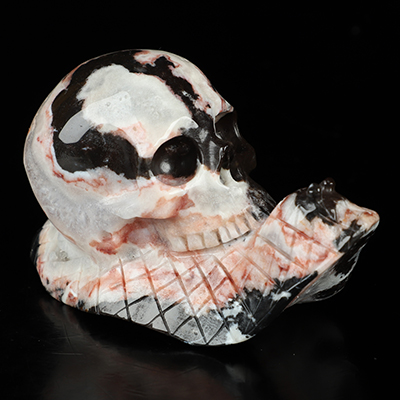4.1" Black Zebra Agate Hand Carved Crystal Snail Skull Sculpture, Crystal Healing