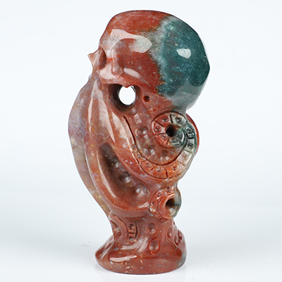 4.3" Indian Agate Hand Carved Cthulhu Octopus Crystal Skull Sculpture, Crystal Healing