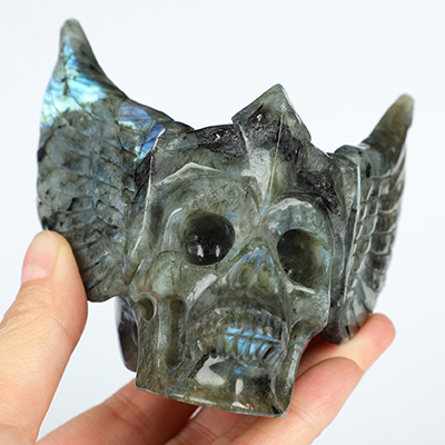 3.5" Labradorite Hand Carved Guardian Crystal Skull Sculpture, Crystal Healing