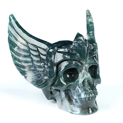 3.5" Green Moss Agate Hand Carved Guardian Crystal Skull Sculpture, Crystal Healing
