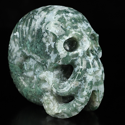 3.6" Green Moss Agate Hand Carved Nautiloid Cthulhu Crystal Skull Sculpture, Crystal Healing