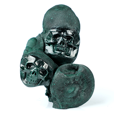 3.4" Cateye Malachite Hand Carved Crystal Skull Fine Art Sculpture, Crystal Healing