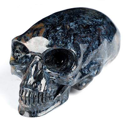 4.7" Pietersite Hand Carved Crystal Elongated Mayan Alien Skull Sculpture, Crystal Healing