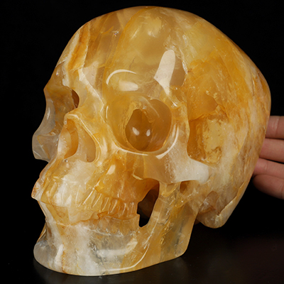Super Realistic! Lifesized 7.0" Golden Healer Quartz Hand Carved Crystal Skull, Crystal Healing