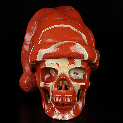 Merry Christmas! 5.1" Red Jasper Hand Carved Crystal Skull Fine Art Sculpture, Crystal Healing