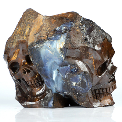 3.9" Matrix Opal Hand Carved Crystal Skull Fine Art Sculpture, Crystal Healing