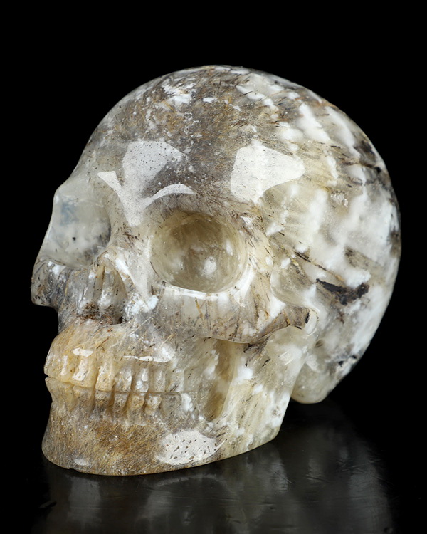 3.4" Sagenitic Agate Hand Carved Crystal Skull, Realistic, Crystal Healing