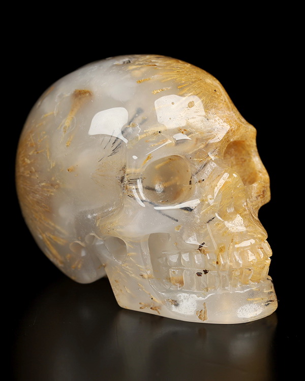 2.0" Sagenitic Agate Hand Carved Crystal Skull, Realistic, Crystal Healing