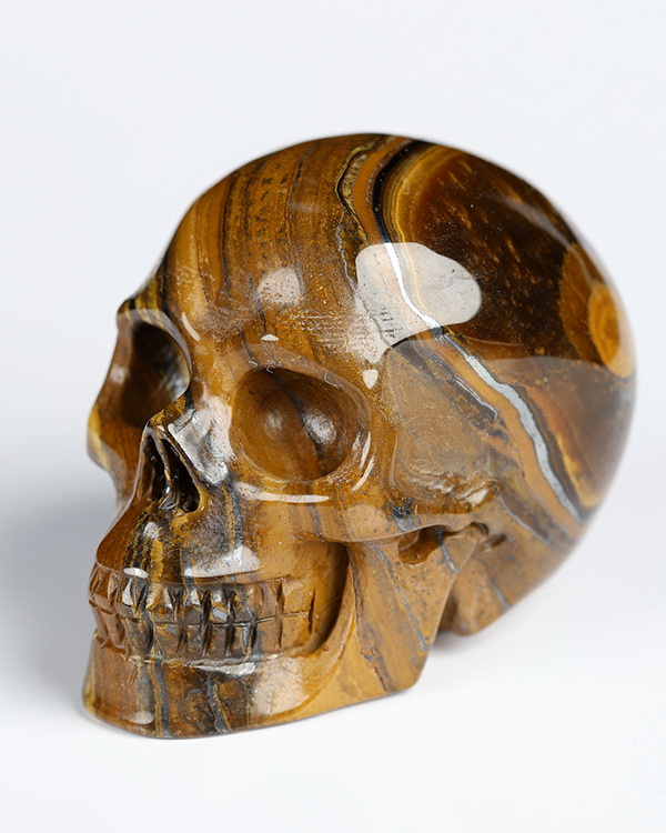 2.0" Tiger Iron Eye Hand Carved Crystal Skull, Realistic, Crystal Healing