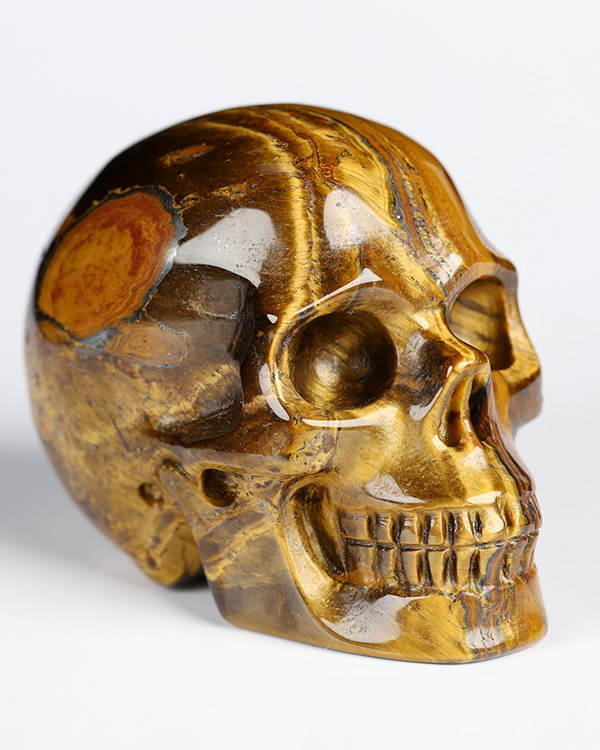 2.0" Tiger Iron Eye Hand Carved Crystal Skull, Realistic, Crystal Healing