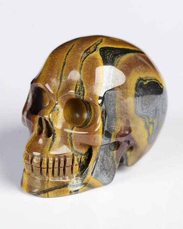 2.0" Colorful Tiger Iron Eye Hand Carved Crystal Skull, Realistic, Crystal Healing