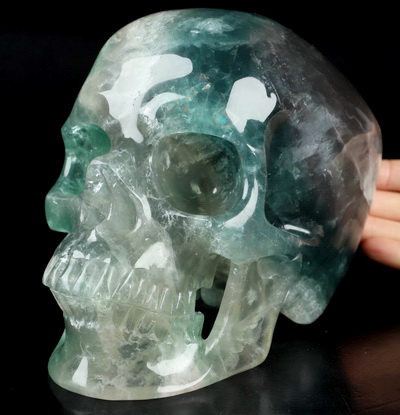 Super Realistic! Lifesized 6.9" Fluorite Hand Carved Crystal Skull, Crystal Healing