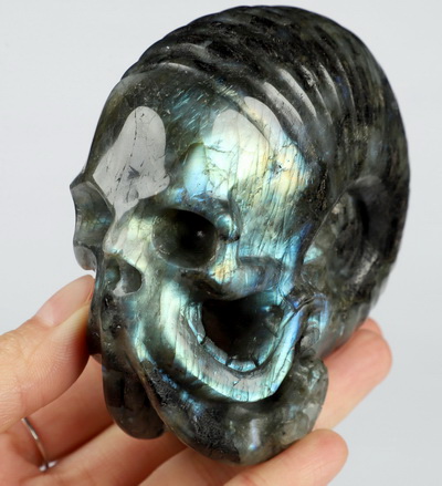 3.5" Labradorite Hand Carved Guardian Crystal Skull Sculpture, Crystal Healing