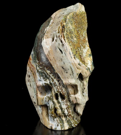 4.5" Ocean Jasper Hand Carved Crystal Skull Fine Art Sculpture, Crystal Healing