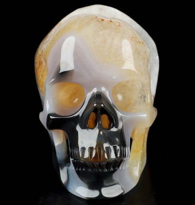 3.9" Premium Brazilian Agate GeodeHand Carved Crystal Skull, Super Realistic, Crystal Healing