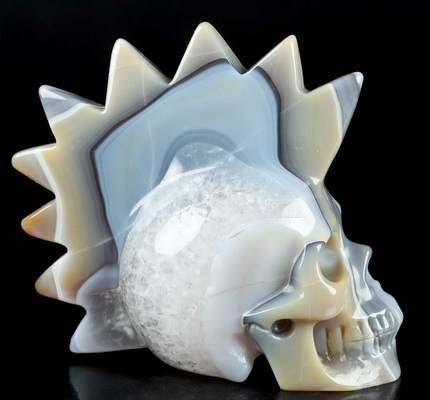 5.1" Premium Brazilian Agate Hand Carved Punk Crystal Skull Sculpture, Crystal Healing