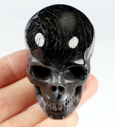 Rare Flash 2.0" Gabbro Hand Carved Crystal Skull, Realistic, Crystal Healing