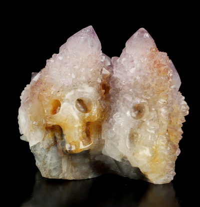 2.0" Spirit Quartz Hand Carved Double Crystal Skulls Fine Art Sculpture, Crystal Healing