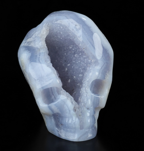 Gemstone 1.9" Blue Lace Agate Hand Carved Crystal Skull Fine Art Sculpture, Crystal Healing