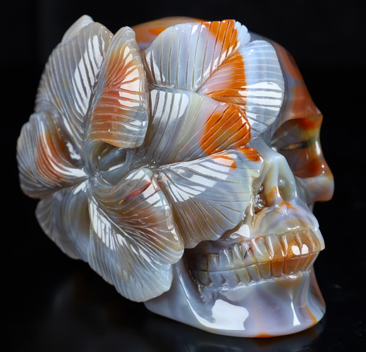 5.2" Premium Brazilian Agate Hand Carved Crystal Skull Fine Art Sculpture, Crystal Healing