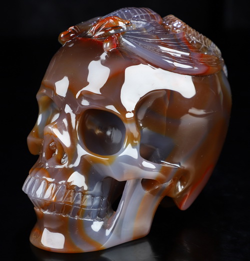 5.2" Premium Brazilian Agate Hand Carved Crystal Skull Fine Art Sculpture, Crystal Healing