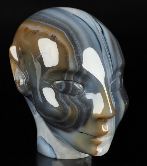 4.1" Premium Brazilian Agate Hand Carved Fairy Elf Alien Crystal Skull Companion Sculpture, Crystal Healing
