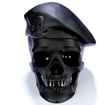 5.5"  Frosted Black Obsidian Hand Carved Crystal Skull Sculpture, Crystal Healing