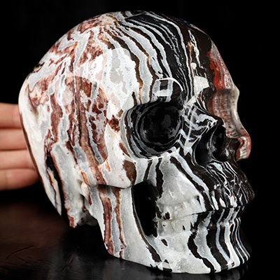 Super Realistic! Lifesized 5.9" Black Zebra Agate Hand Carved Crystal Skull, Crystal Healing