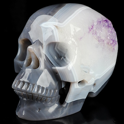 Super Realistic! Lifesized 5.2" Agate Amethyst Geode Hand Carved Crystal Skull, Crystal Healing