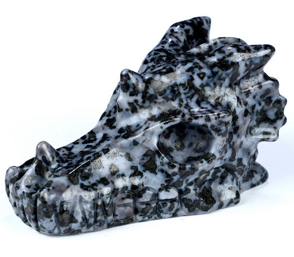 3.7" Gabbro Hand Carved Crystal Dragon Skull Sculpture, Crystal Healing