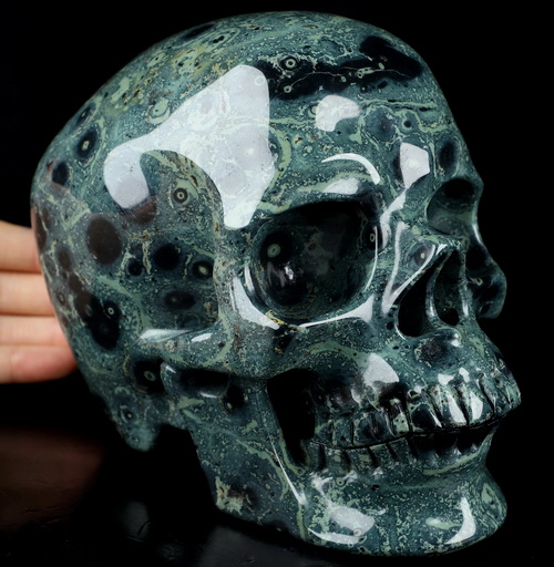 Super Realistic! Lifesized 6.8" Kambaba Jasper Hand Carved Crystal Skull, Crystal Healing