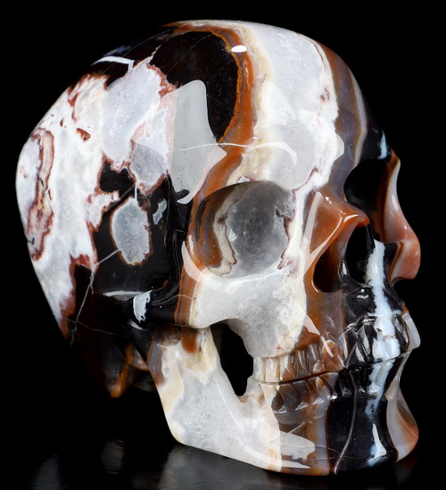 Super Realistic! Lifesized 5.9" Black Zebra Agate Hand Carved Crystal Skull, Crystal Healing