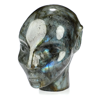 3.7" Labradorite Hand Carved Fairy Elf Alien Crystal Skull Companion Sculpture, Crystal Healing