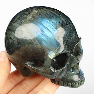 3.7" Labradorite Hand Carved Crystal Skull, Realistic, Crystal Healing