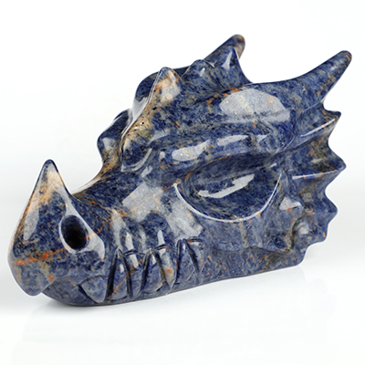 5.3" Sodalite Hand Carved Crystal Dragon Head Skull Sculpture, Crystal Healing