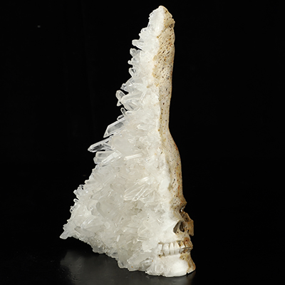6.9" Quartz rock druse Hand Carved Crystal Skull Fine Art Sculpture, Crystal Healing