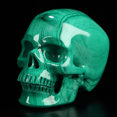 Gemstone 2.0" Malachite Hand Carved Crystal Skull, Super Realistic, Crystal Healing