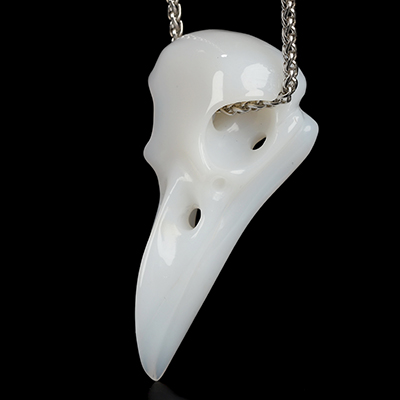 Necklace of 2.2" White Jade Hand Carved Crystal Skull Pendant, Skull Jewelry
