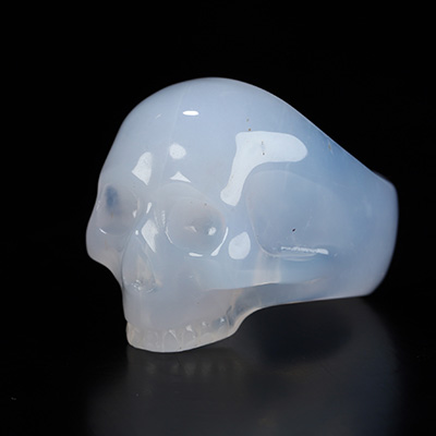 US Size 8# Blue Chalcedony Hand Carved Crystal Skull Ring, Skull Jewelry