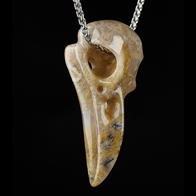 Necklace of 2.1" Sagenitic Agate Hand Carved Crystal Skull Pendant, Skull Jewelry