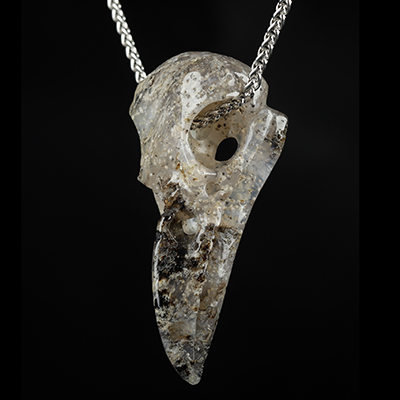 Necklace of 2.1" Sagenitic Agate Hand Carved Crystal Skull Pendant, Skull Jewelry