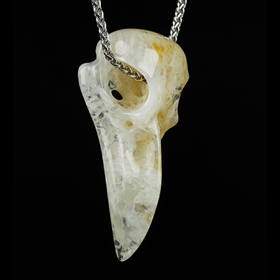 Necklace of 2.1" Green Moss Agate Hand Carved Crystal Skull Pendant, Skull Jewelry